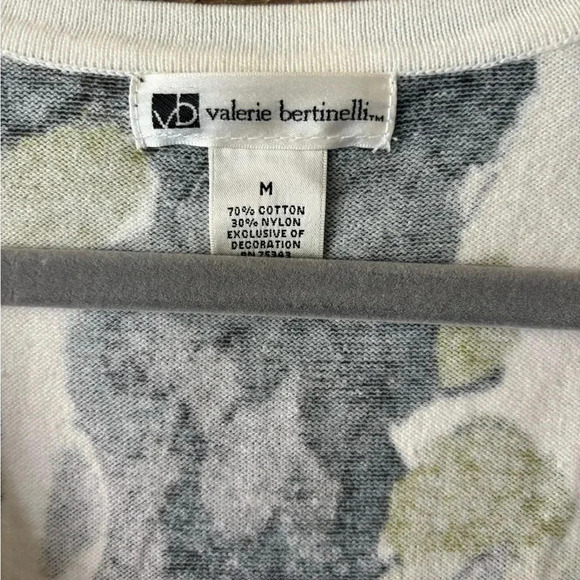 Valerie Bertinelli Sweater womens M Black Green Floral art shaggy tweed - Picture 5 of 9